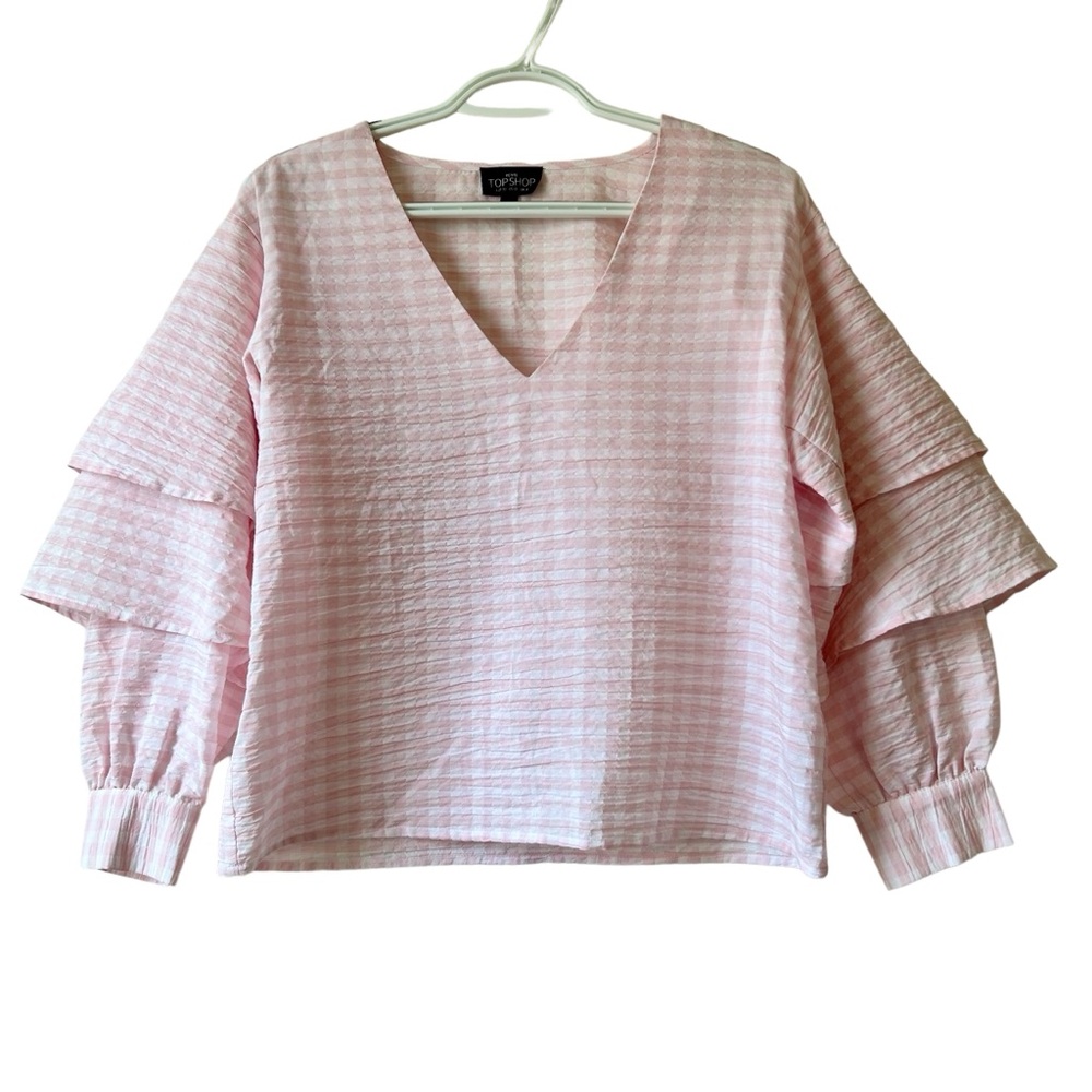 TOPSHOP Women’s Pink Gingham Blouse Size 0